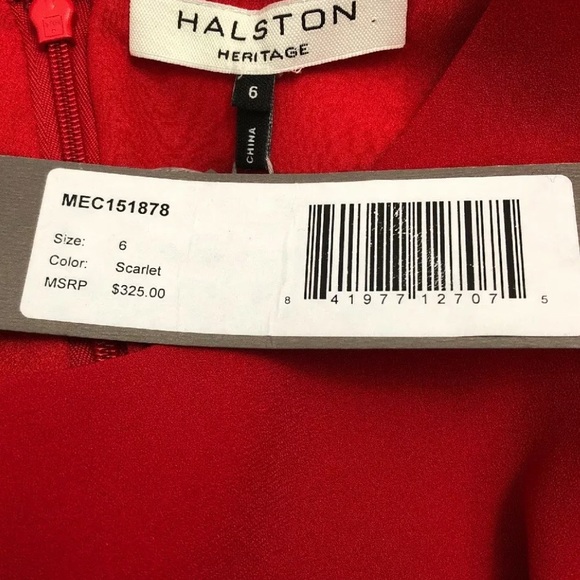 Halston Heritage Red Belted Crepe Cold Shoulder Sheath Dress Sz 6 - Picture 12 of 17